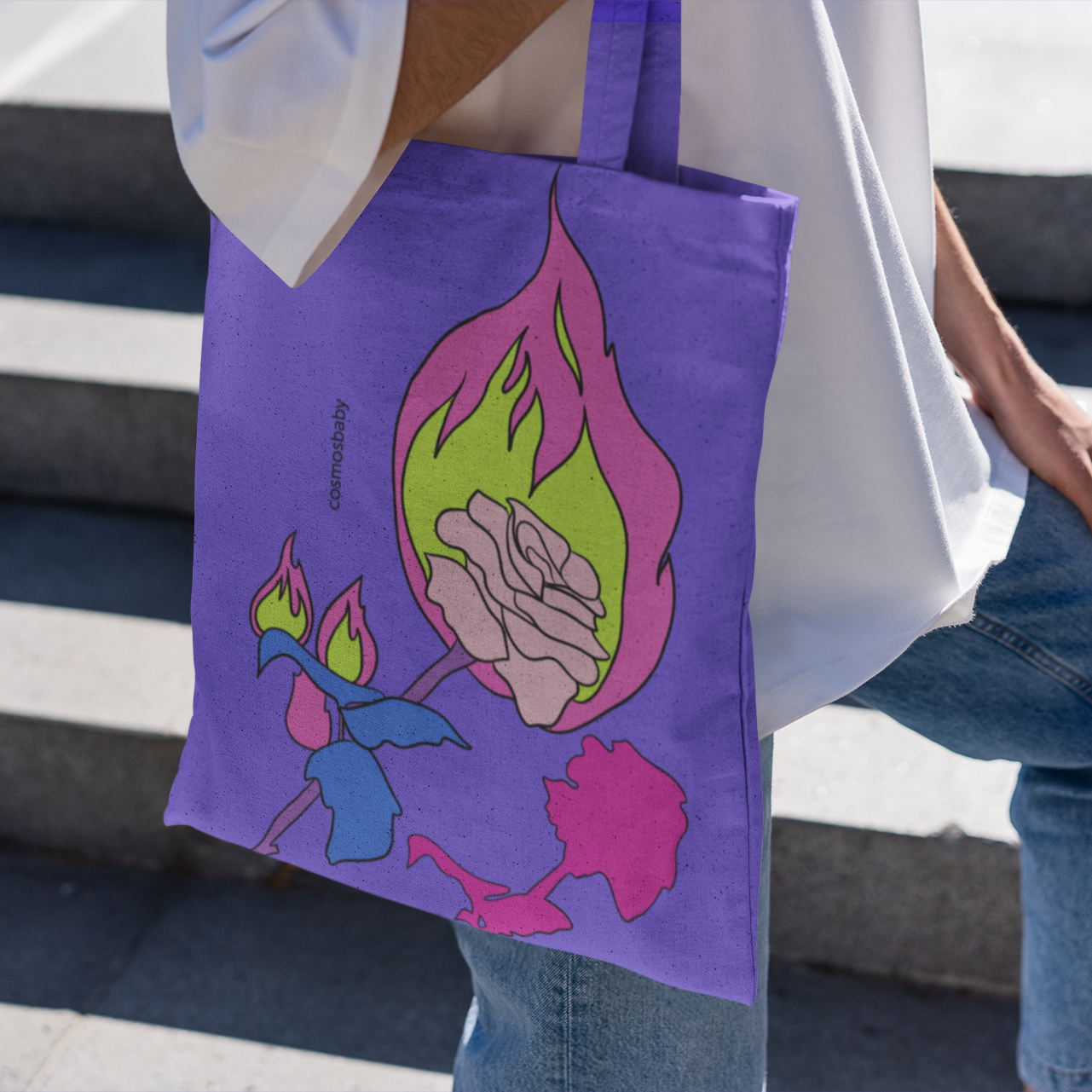 ROSE ON FIRE tote bag